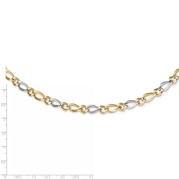 7.25mm 14K Two Tone Gold Hollow Polished Link Chain Necklace, 17.5 In - Picture 4 of 6